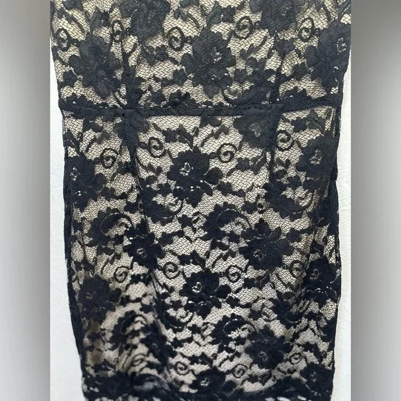 Love Stitch Lace Overlay Nude Lining Sleeveless Mini Dress Side Zipper Medium - Picture 6 of 12